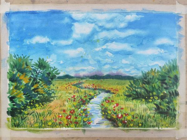 草原水彩画图片大全_怎么画草原水彩画