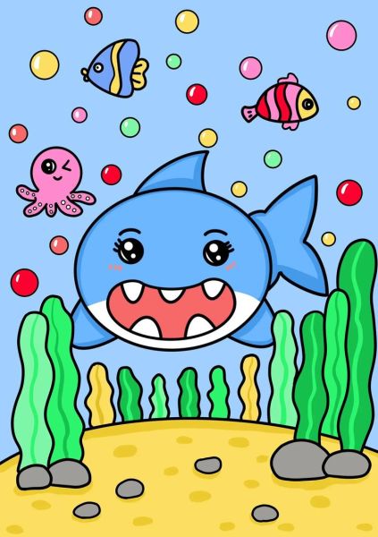 海底世界简笔画图片大全_怎么画简单又好看